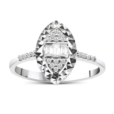 0.16 Karat Pırlanta Efektli Baget Yüzük - IDL Sertifikalı - Amor Pırlanta