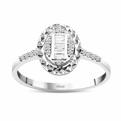 0.18 Karat Pırlanta Efektli Baget Yüzük - IDL Sertifikalı - Amor Pırlanta