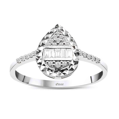 0.20 Karat Pırlanta Efektli Baget Yüzük - IDL Sertifikalı - Amor Pırlanta