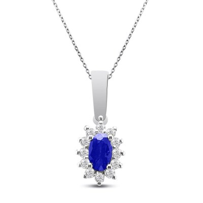 0.40 Karat Pırlanta Safir Kolye - IDL Sertifikalı - Amor Pırlanta