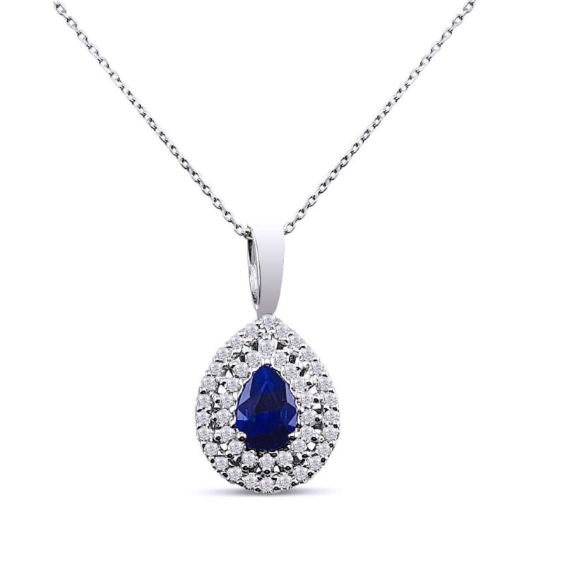 0.61 Karat Pırlanta Safir Kolye - IDL Sertifikalı - 1