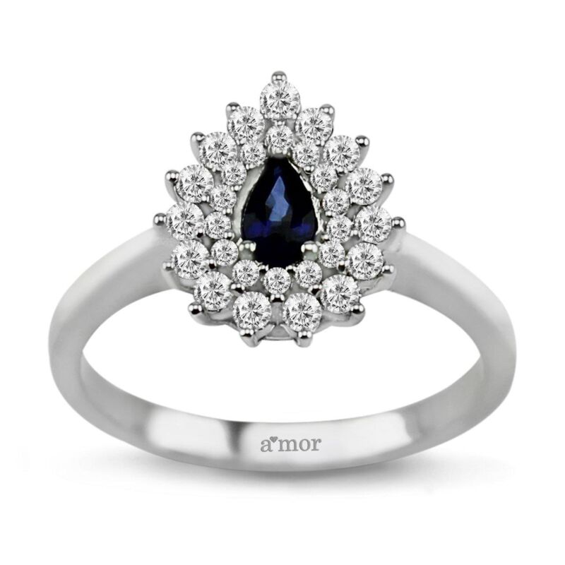 0.69 Karat Pırlanta Safir Yüzük - IDL Sertifikalı - 1