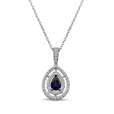 0.79 Karat Pırlanta Safir Kolye - IDL Sertifikalı - Amor Pırlanta