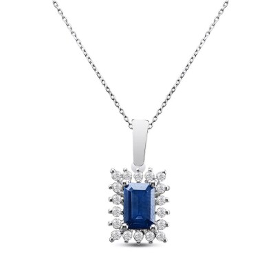 0.80 Karat Pırlanta Safir Kolye - IDL Sertifikalı - Amor Pırlanta