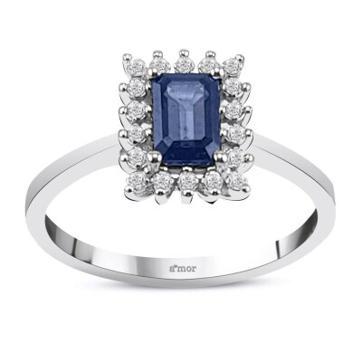 0.80 Karat Pırlanta Safir Yüzük - IDL Sertifikalı - Amor Pırlanta
