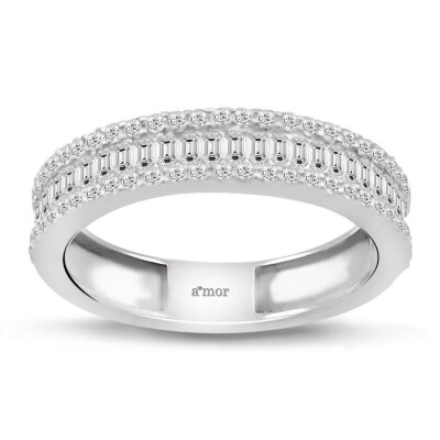 0.85 Karat Pırlanta Baget Yarımtur Yüzük - IDL Sertifikalı - Amor Pırlanta
