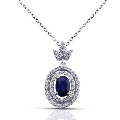 0.89 Karat Pırlanta Safir Kolye - IDL Sertifikalı - Amor Pırlanta