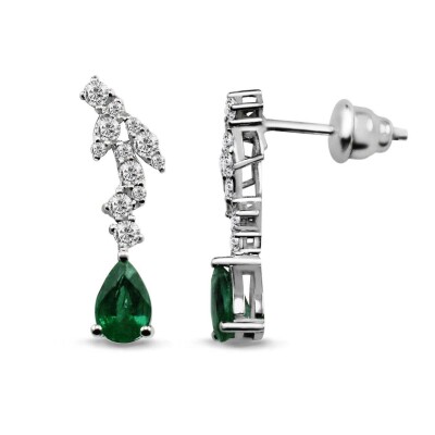 0.91 Karat Pırlanta Zümrüt Küpe - IDL Sertifikalı - Amor Pırlanta
