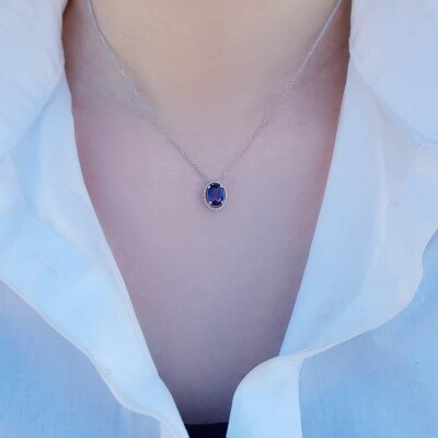 0.95 Karat Pırlanta Safir Kolye - IDL Sertifikalı - 2