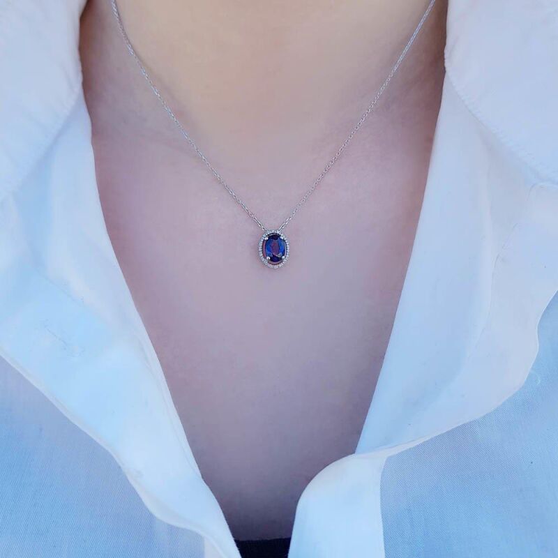 0.95 Karat Pırlanta Safir Kolye - IDL Sertifikalı - 2