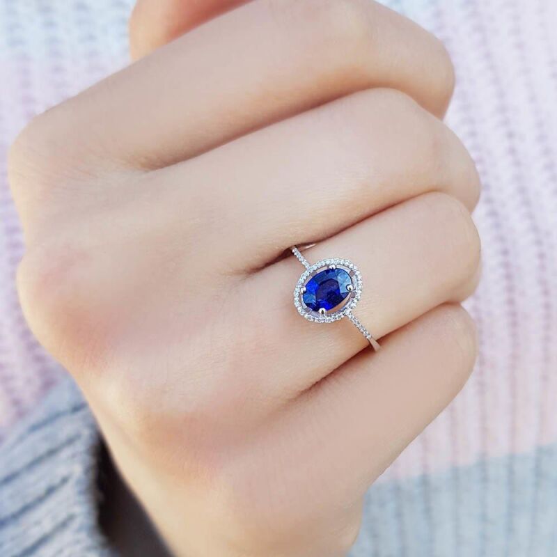 0.97 Karat Pırlanta Safir Yüzük - IDL Sertifikalı - 4