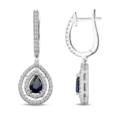 1.76 Karat Pırlanta Safir Küpe - IDL Sertifikalı - Amor Pırlanta