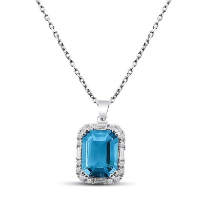 2.00 Karat Pırlanta Blue Topaz Fantezi Kolye - IDL Sertifikalı - Amor Pırlanta