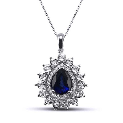 2.06 Karat Pırlanta Safir Kolye - IDL Sertifikalı - Amor Pırlanta