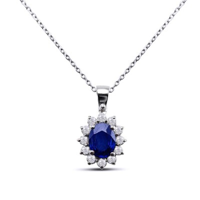 2.09 Karat Pırlanta Safir Kolye - IDL Sertifikalı - Amor Pırlanta