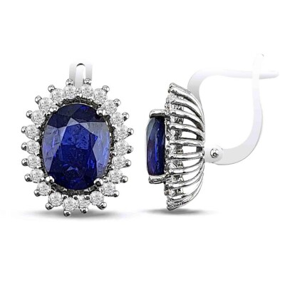 4.69 Karat Pırlanta Safir Küpe - IDL Sertifikalı - Amor Pırlanta